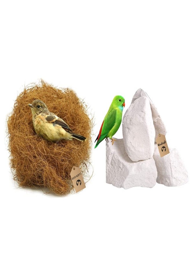 EcoSoft Natural Coconut Fiber Nesting Material with Mineral Block (250 gm) for All Birds and Small Animals Sufficient for 4 Bird Nests